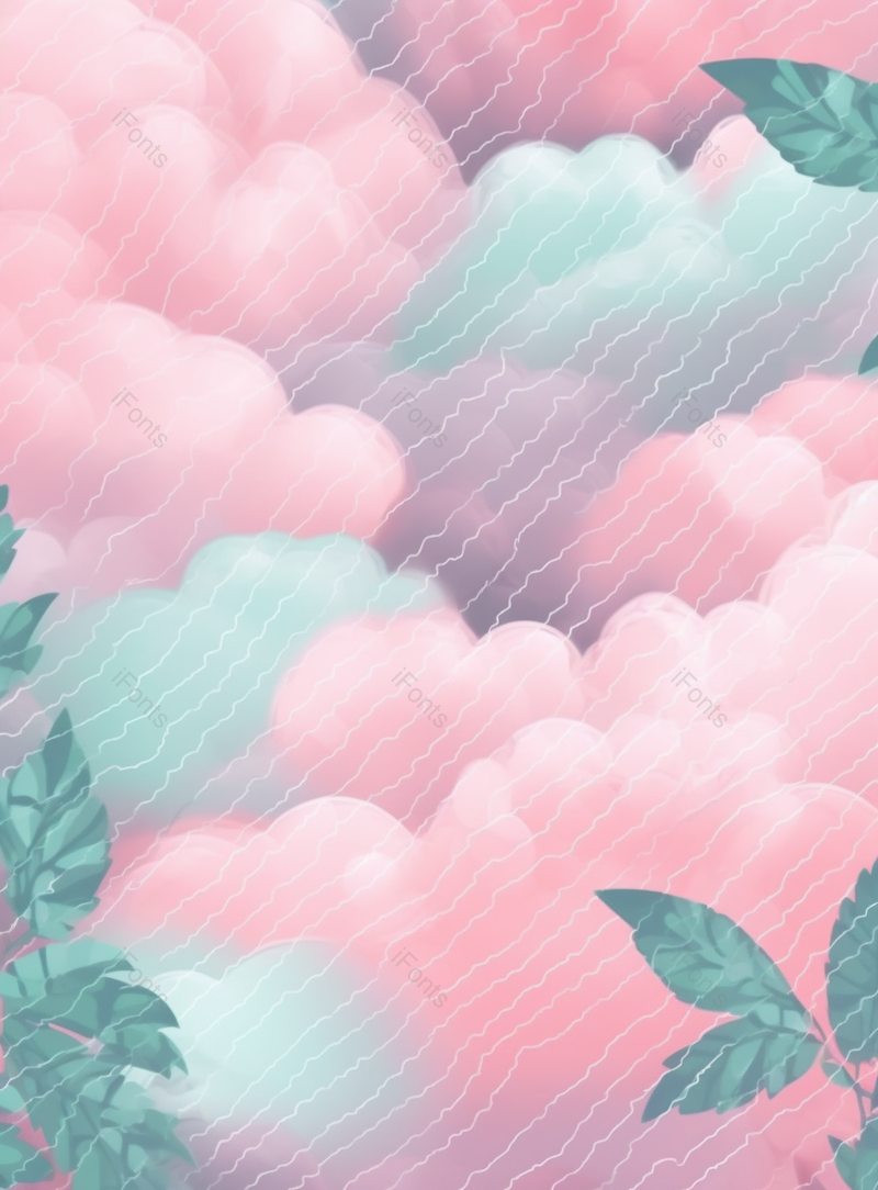 可爱的粉红色云植物叶子卡通背景,插画/手绘图,插画/手绘图库,插画/手绘图下载,插画/手绘